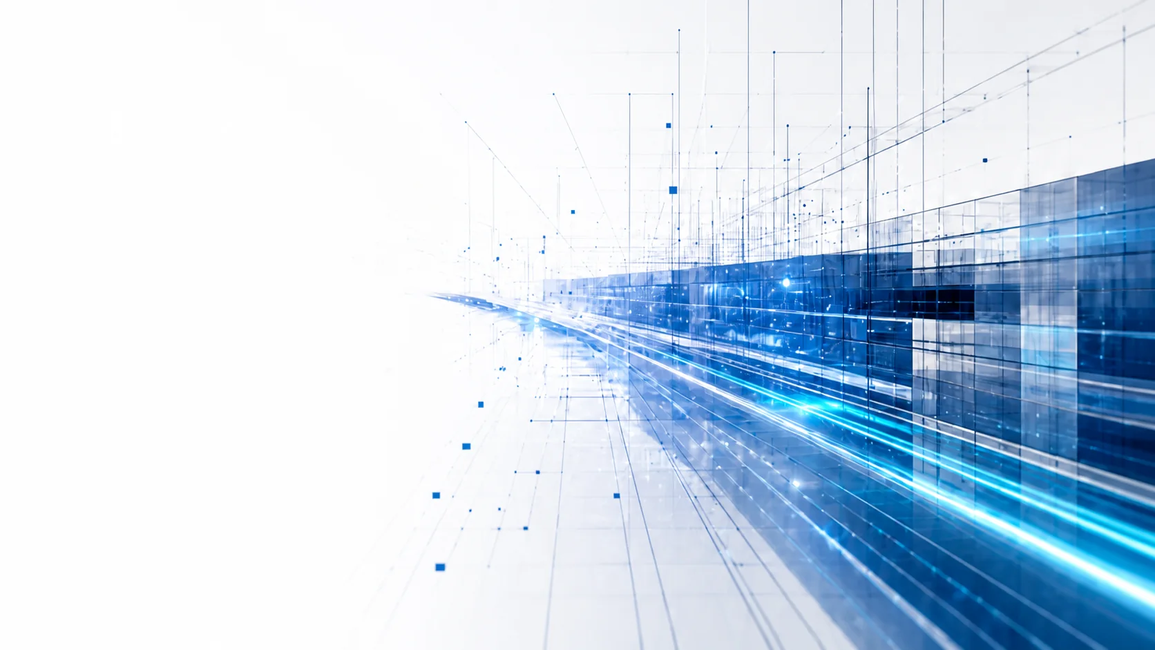 Abstract digital network transforming into a structured technology architecture.