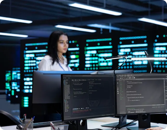 Engineers working in a modern operations center